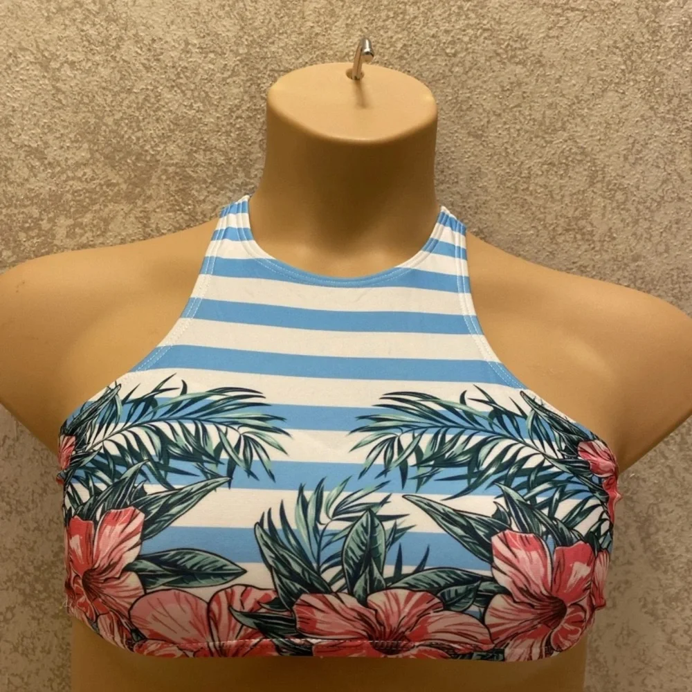 SHEIN Tropical Blue and Pink Bikini Top